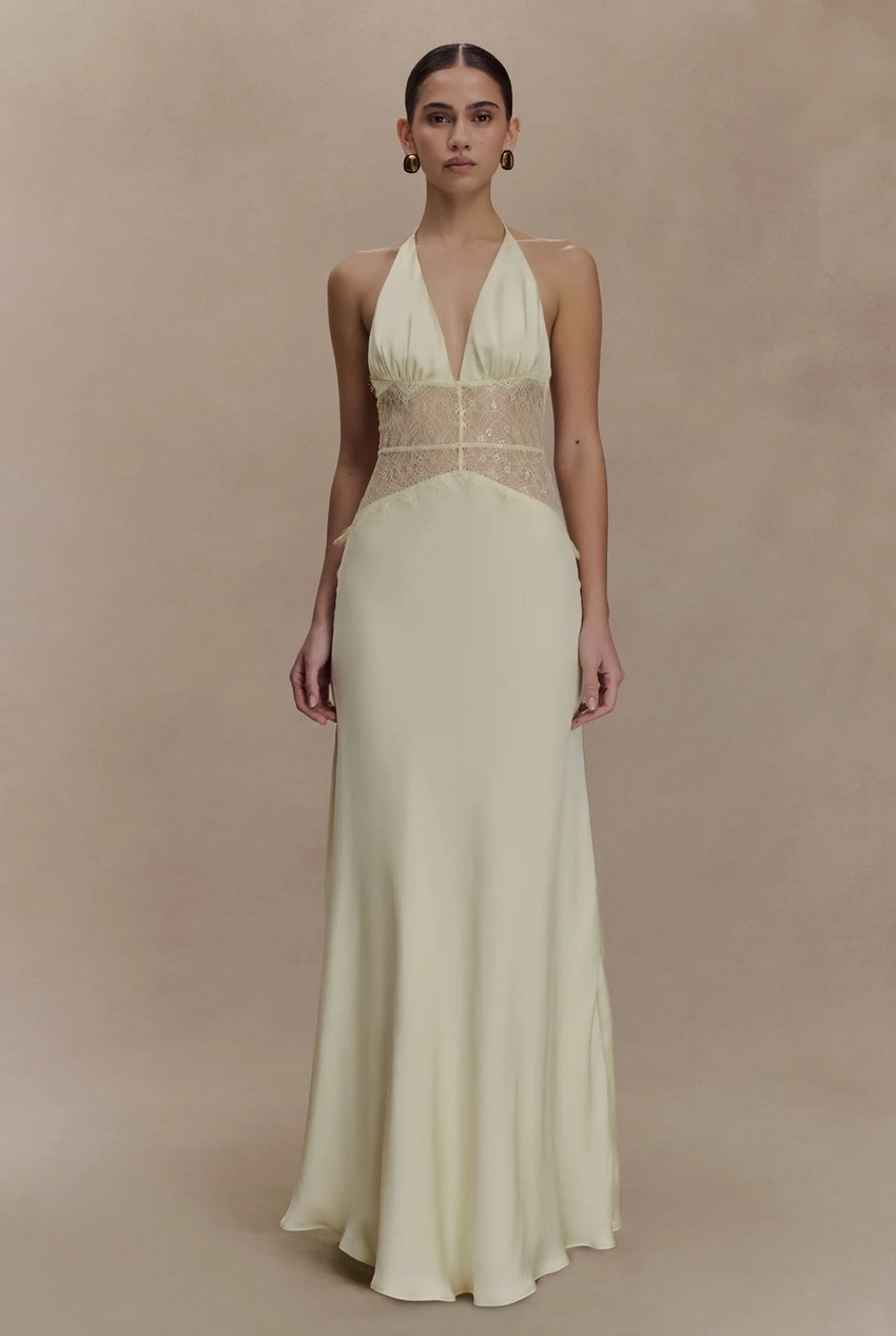 Lace and Satin Butter Yellow Dress