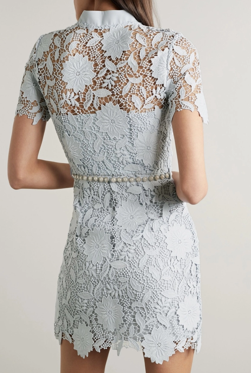 Blue Guipure Lace Mini Dress